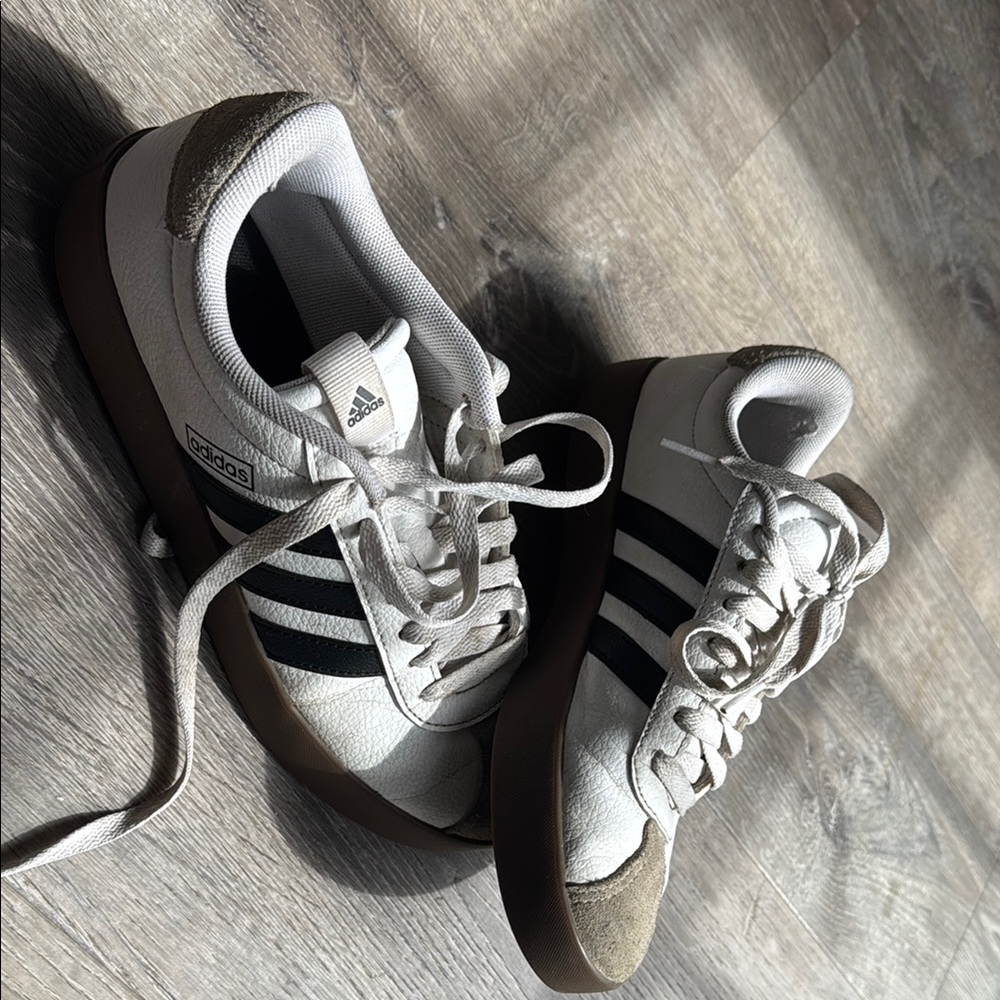 Adidas White and Black Sneakers with Brown Accents
